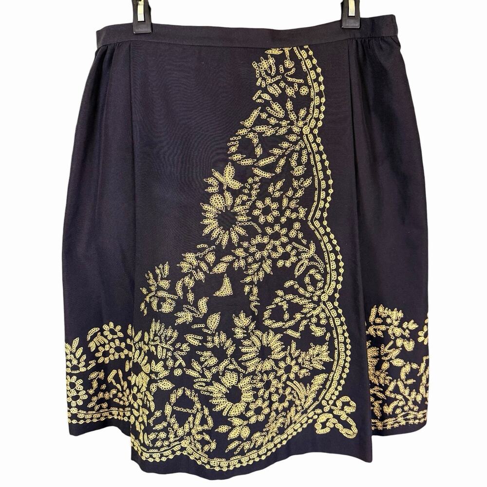 Dana Buchman Silk Blend Skirt Embroidered Black 14 Whimsigoth Darkfairy Bohemian - Picture 2 of 10